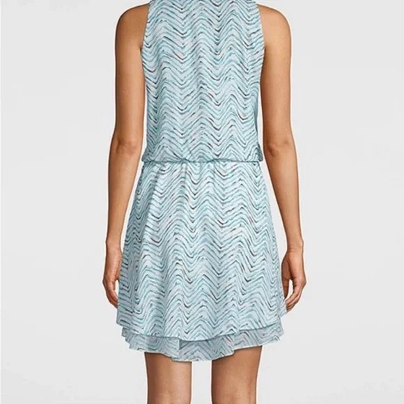 White House Black Market Wm Dress Printed Smock Sleeveless Blue High Neck L. - Picture 3 of 10